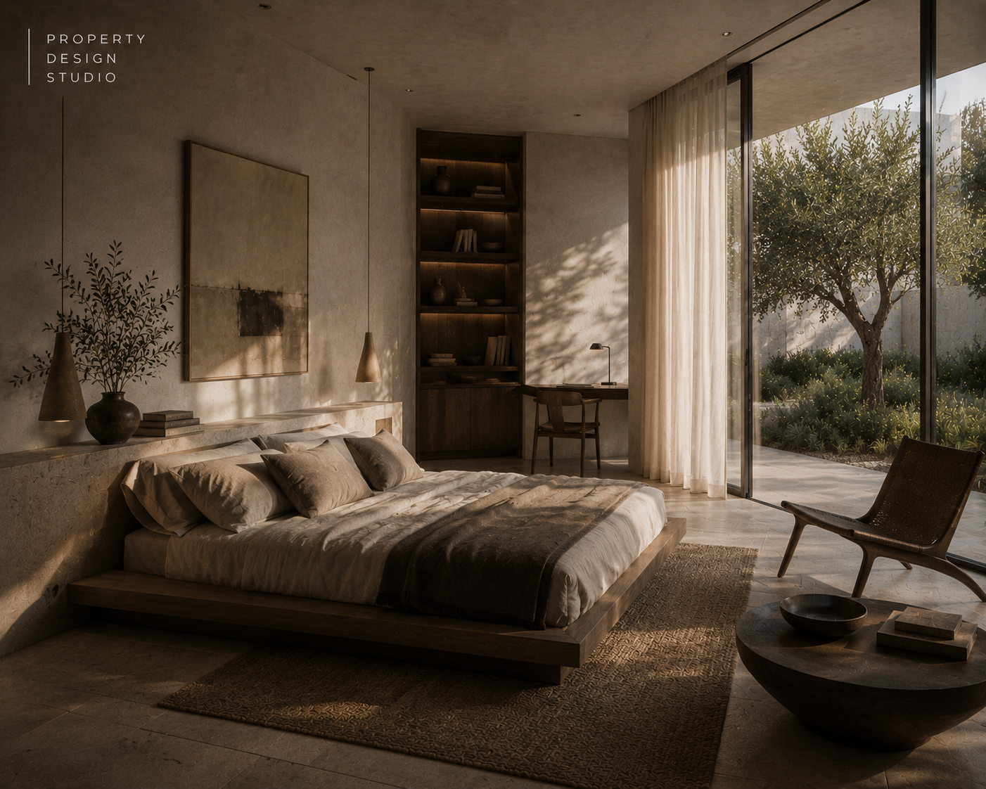 Wabi-Sabi inspired residential bedroom interior